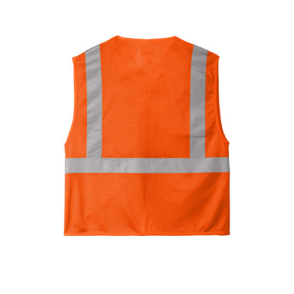 ANSI 107 Class 2 Economy Mesh Zippered Vest Safety Orange Back