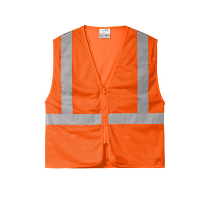 ANSI 107 Class 2 Economy Mesh Zippered Vest Safety Orange Front