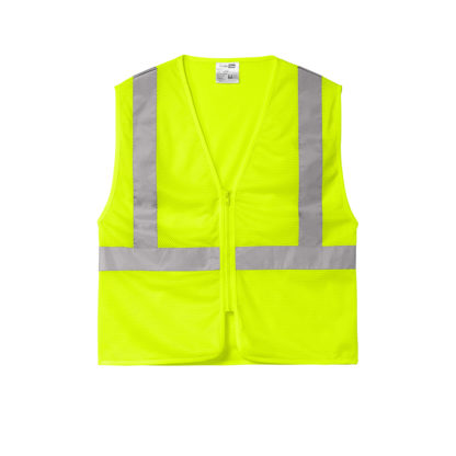 ANSI 107 Class 2 Economy Mesh Zippered Vest Safety Yellow Front