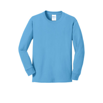 Port and Company Youth Long Sleeve Core Cotton Tee Aquatic Blue