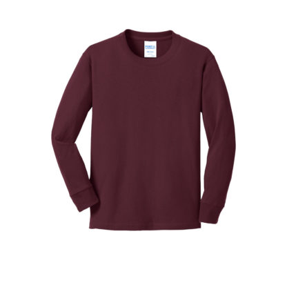 Port and Company Youth Long Sleeve Core Cotton Tee Athletic Maroon