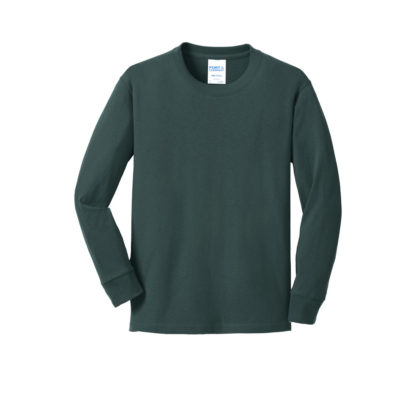 Port and Company Youth Long Sleeve Core Cotton Tee Dark Green