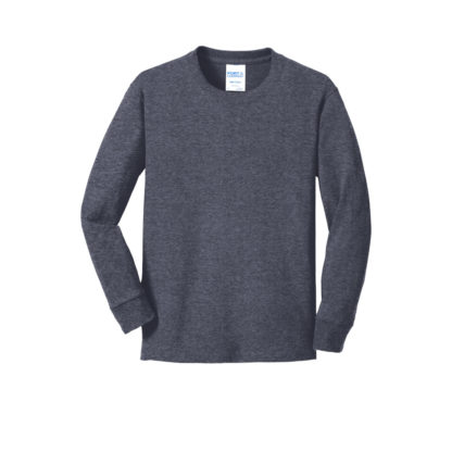 Port and Company Youth Long Sleeve Core Cotton Tee Heather Navy