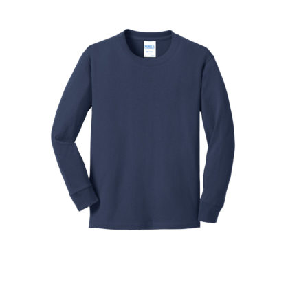 Port and Company Youth Long Sleeve Core Cotton Tee Navy Blue