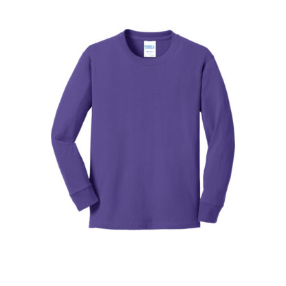 Port and Company Youth Long Sleeve Core Cotton Tee Purple