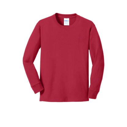 Port and Company Youth Long Sleeve Core Cotton Tee Red