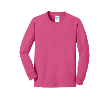 Port and Company Youth Long Sleeve Core Cotton Tee Sangria Pink