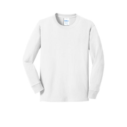 Port and Company Youth Long Sleeve Core Cotton Tee White