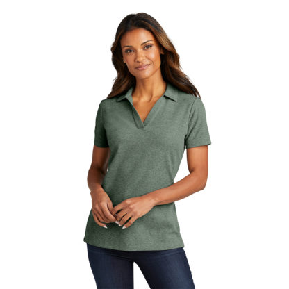 Port Authority Ladies C-Free Cotton Blend Pique Polo Dark Green Heather Model