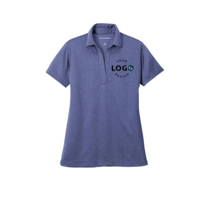 port authority ladies heathered silk touch performance polo royal heather front with logo