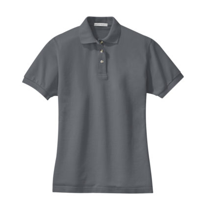 Port Authority Ladies Heavyweight Cotton Pique Polo Steel Grey Front