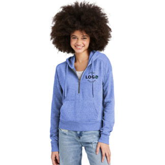 Custom Womens Half Zip Hoodie Blue Left Pocket Logo