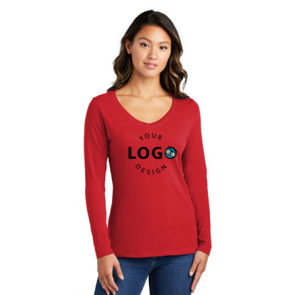 Port and Company Ladies Long Sleeve Fan Favorite VNeck Tee Center Logo