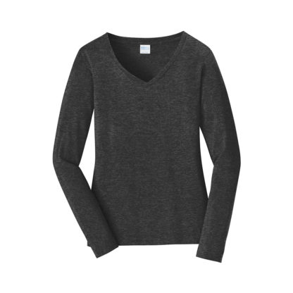 Port and Company Ladies Long Sleeve Fan Favorite VNeck Tee Dark Heather Grey