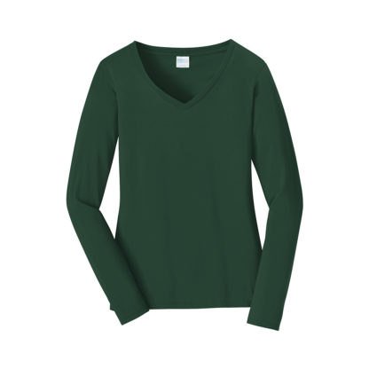 Port and Company Ladies Long Sleeve Fan Favorite VNeck Tee Forest Green