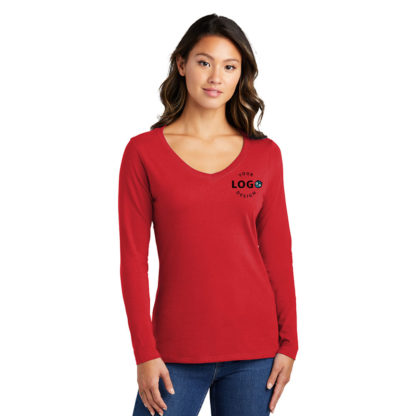 Port and Company Ladies Long Sleeve Fan Favorite VNeck Tee Left Pocket Logo