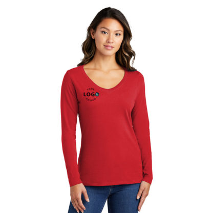 Port and Company Ladies Long Sleeve Fan Favorite VNeck Tee Right Pocket Logo