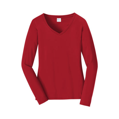 Port and Company Ladies Long Sleeve Fan Favorite VNeck Tee Team Cardinal