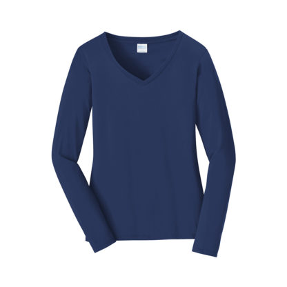 Port and Company Ladies Long Sleeve Fan Favorite VNeck Tee Team Navy