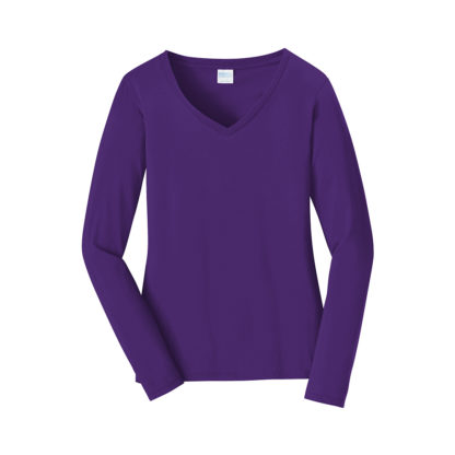 Port and Company Ladies Long Sleeve Fan Favorite VNeck Tee Team Purple