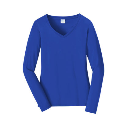 Port and Company Ladies Long Sleeve Fan Favorite VNeck Tee True Royal