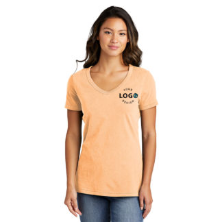 Port and Company Ladies Beach Wash Garment Dyed V-Neck Tee Peach Left Pocket Logo