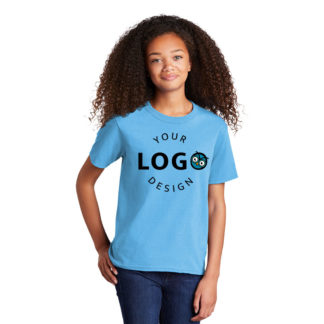 Port and Company Youth Core Cotton DTG Tee Aquatic Blue Center Logo